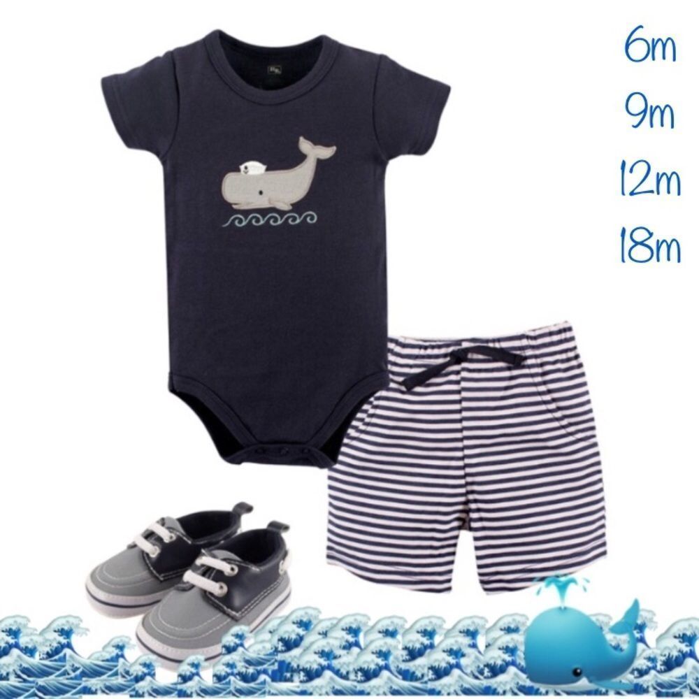 Whale Top Nautical Stripe Shorts Shoes Set 3m-18m